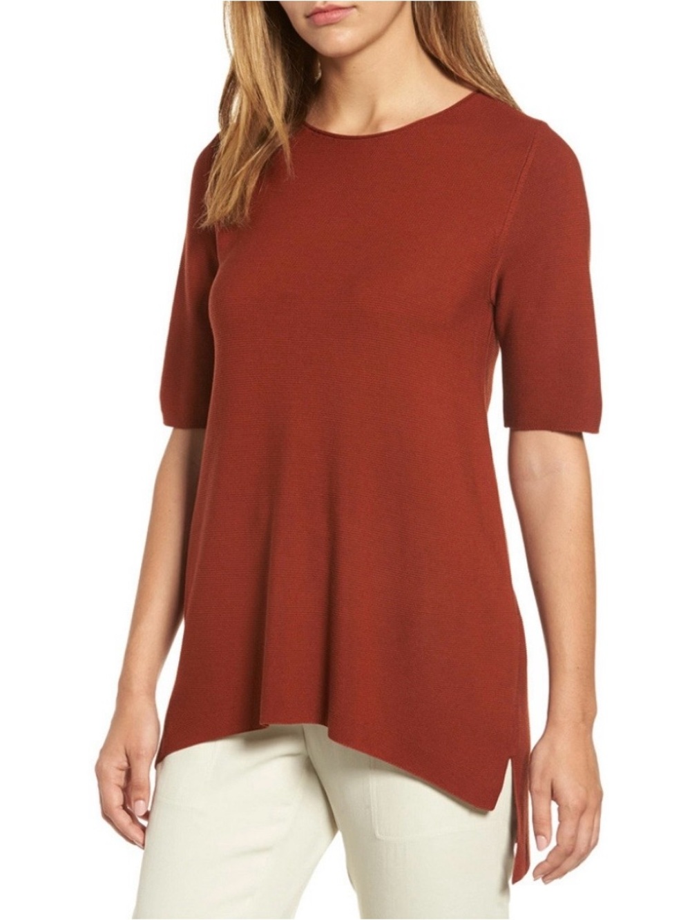 Orange Sleek Tencel Links Knit High Low Top